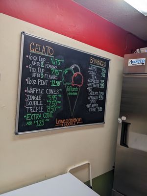 Price menu at PussyCat Gelato in Scottsdale