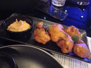 Cauliflower bites with hummus dip at Zenbu Kuro Eatery and Sushi Bar in Chiang Mai