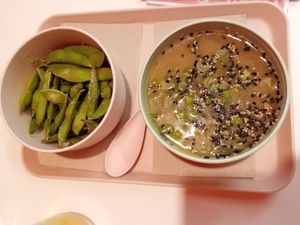 Edamame and miso soup at Tokyo Boom in Vienna
