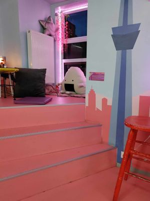 colourful interior - and onigiri pillow! at Tokyo Boom in Vienna