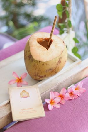 Young coconut with heart shaped hole! 💖 at Acai Queen in Ubud