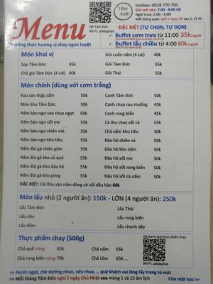 menu at Tâm Đức in Ho Chi Minh City