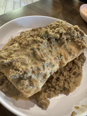 Vegan sausage gravy and biscuits  at Preservation Biscuit Company in Falls Church