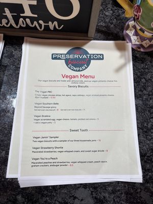 Vegan menu!  at Preservation Biscuit Company in Falls Church