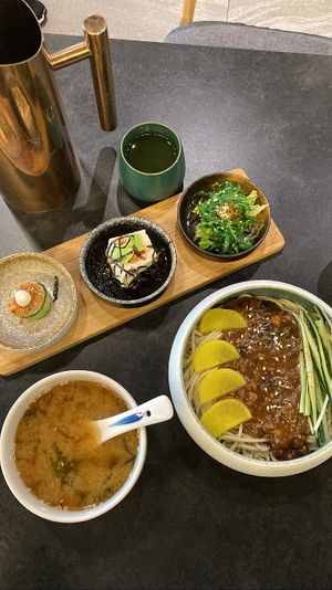 Lunch menu for 30RM. Miso soup, a selection of starters and a main of choice plus green tea. Very good   at Plant A Seed Vegan in Penang