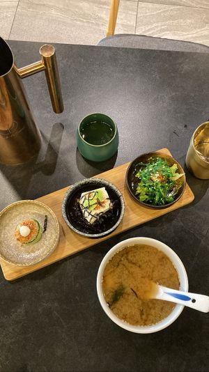 Selection of starters and miso soup. Flavorful   at Plant A Seed Vegan in Penang