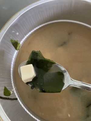 Tofu and kombu inside miso soup. Delicious  at Plant A Seed Vegan in Penang