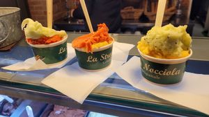An interesting selection of vegan ice cream - basil, kiwi, peach, bergamot and strawberry; Would recommend! at La Strega Nocciola in Rome