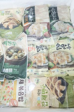 Frozen vegan dumplings at Hunza Maul 훈자건강마을 in Seoul