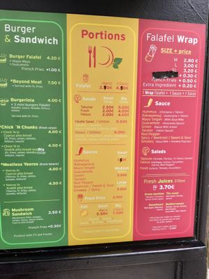 English menu at Falafel House in Thessaloniki