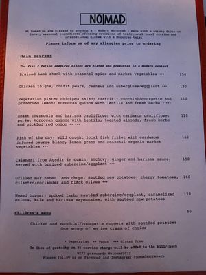Menu  at Nomad in Marrakech