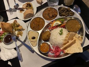Samosa and thali  at Veggie Garden - Dels Angels in Barcelona