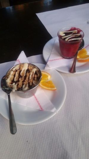 Apple Crumble and Sorbet for desert at Veggie Garden - Dels Angels in Barcelona