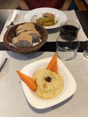 Hummus + Papas de Polenta   at Veggie Garden - Dels Angels in Barcelona