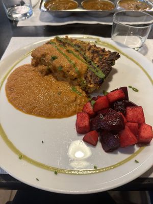 Torta salata con salsa brava  at Veggie Garden - Dels Angels in Barcelona