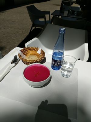 beetroot soup at Veggie Garden - Dels Angels in Barcelona