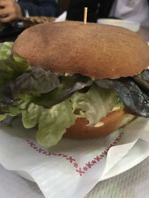 Seitan burger  at Veggie Garden - Dels Angels in Barcelona