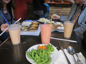 Most delicious smoothie shakes and edamame! at Veggie Garden - Dels Angels in Barcelona