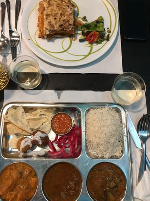 Thali & vegan Lasagna at Veggie Garden - Dels Angels in Barcelona