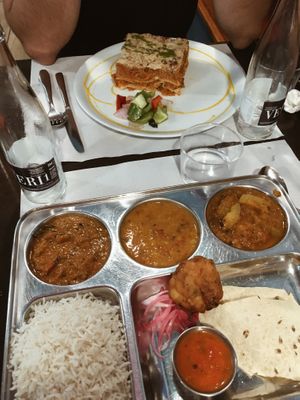 Lasagna and thali - giant delicious portions  at Veggie Garden - Dels Angels in Barcelona