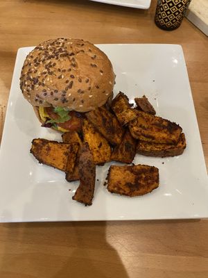Their burger and sweet potato wedges.   at Full Taste in Chamblee