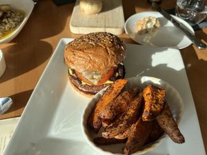 Truffle burger and sweet potato fries  at Full Taste in Chamblee