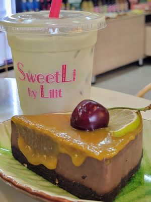Raw lemon chocolate and an iced matcha at SweetLi by Lilit in Yerevan