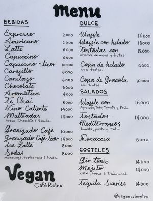 Menu  at Vegan Café Retro in Guatape