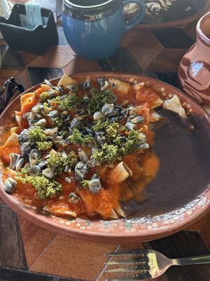 Chilaquiles con huitlacoche  #Veganuary at El Huauzontle in Chihuahua