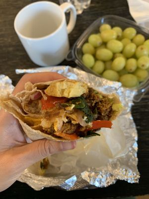Vegan breakfast burrito & fruit cup  at 8th Avenue Gourmet in New York City
