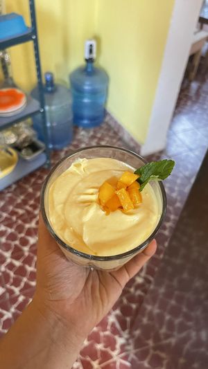 Pudding de mango  at La Selva de los Gatos in Oaxaca