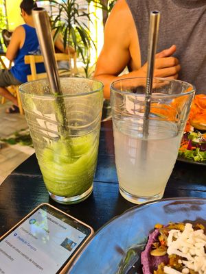 Green healthy smoothie and lemonade at La Selva de los Gatos in Oaxaca