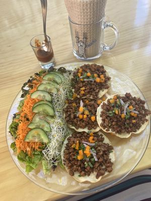 Tostadas de suadero, salad, and salsa that was rich but not spicy   at La Selva de los Gatos in Oaxaca