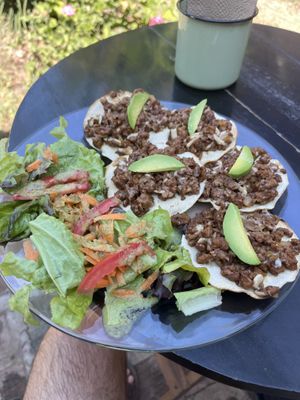 Tostadas de suadero  at La Selva de los Gatos in Oaxaca