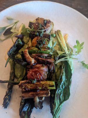 The main dish, skewered veggies on a delicious bed of some puree. Couldn't get enough! at Albi in Washington