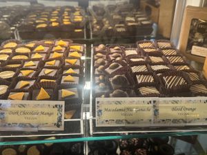Dark chocolate mango, macadamia nut ganache & blood orange truffles  at Sweet Paradise Maui in Kihei