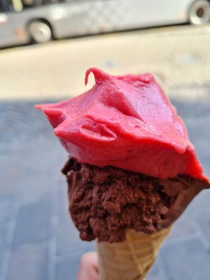 Raspberry and dark chocolate at Menodiciotto in Bolzano