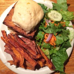 Tofu sandwich with spinach, hummus, and oven dried tomatoes   at Ipanema in Richmond