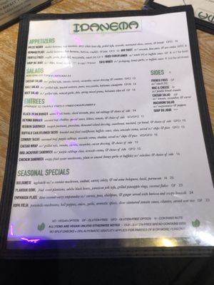 Menu  at Ipanema in Richmond