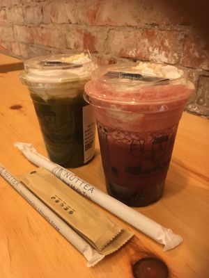 Cherry tea and matcha at NUTTEA in Edmonton