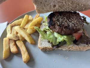 Meat like burger patty.  at Land Food and Coffee in Funchal