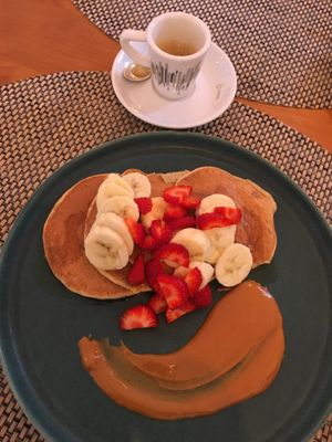 Vegan Oat Pancake with fruits 🍌  at Cantina do Bem in Caminha