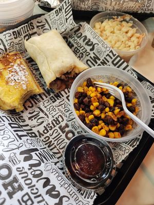 Monte Cristo sandwich and Breakfast Burrito (carne asada) at Plant Based Boss in Hickory