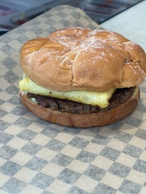 Plant-Based Breakfast Sandwich:

Potatoes Buns, Egg, Cheese Sauce, and Plant-Based Breakfast Sausage. at Indigo Valley in Wasilla