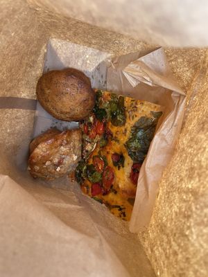 Vegan focaccia, lemon poppyseed muffin and banana walnut muffin  at Arizmendi Bakery and Pizzeria - 9th Ave in San Francisco