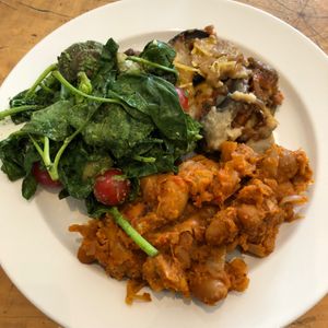Spinach & mushrooms, vegan lasagne, butter beans - £8 portion at KOD in North London