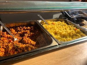 Vegan dishes on counter at KOD in North London