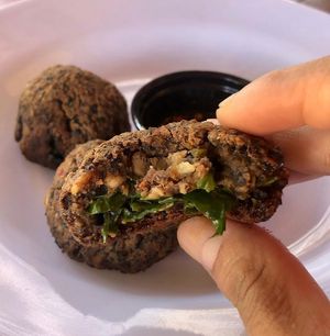 feijoada dumpling stuffed with leafy cabbage at Nabati Comida Vegana in Natal