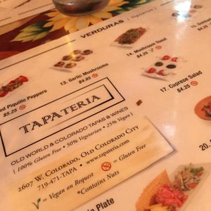 menu at Tapateria in Colorado Springs