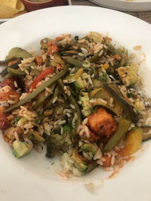 Rice bowl with rajas and Korean fried tofu    at Wild Taco in Denver